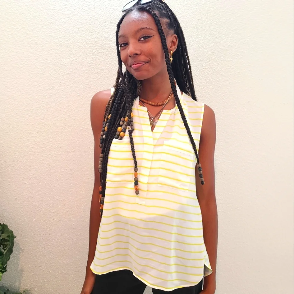 ANN TAYLOR Stripped Tank Top With Pockets - Picture 2 of 13